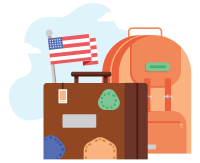 Suitcases and American flag