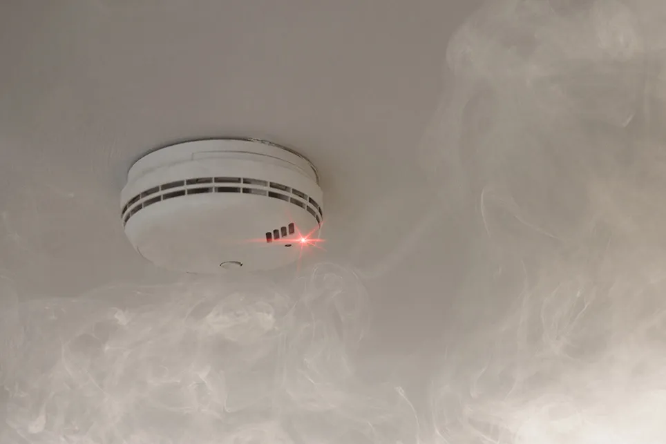 A smoke alarm activated by smoke